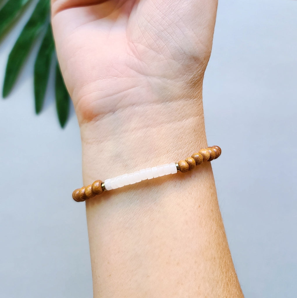 White Moon Stone & Bayong Wood Seed Bead Diffuser Bracelet