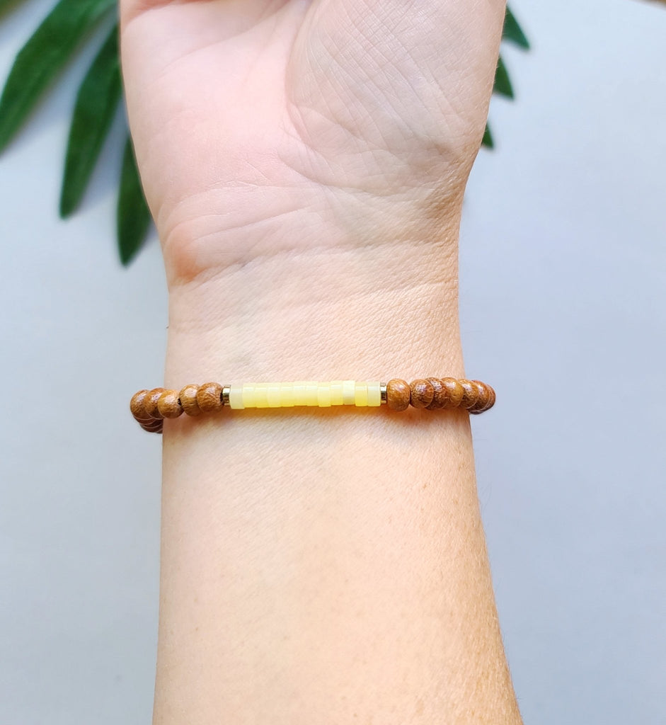 Yellow Jade & Bayong Wood Seed Bead Diffuser Bracelet