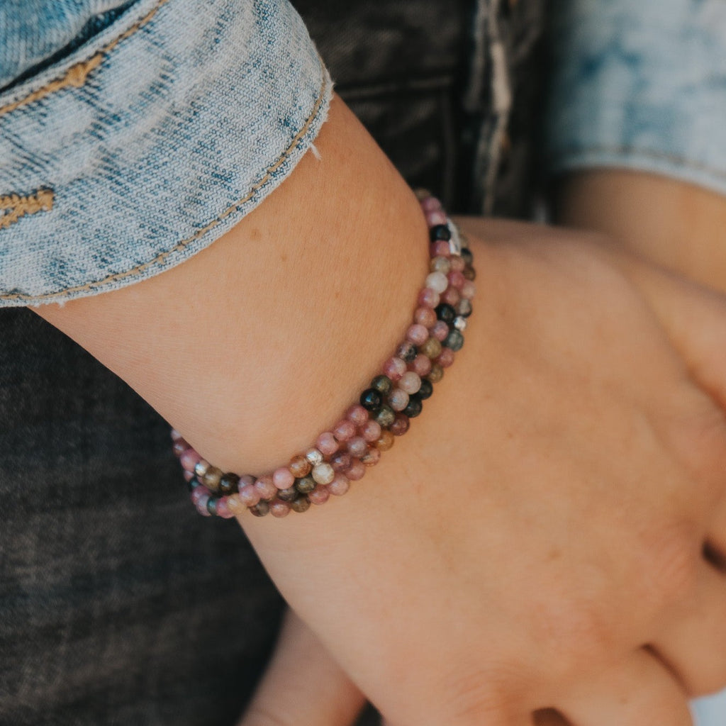 Rainbow Tourmaline Gemstone Wrap Bracelet