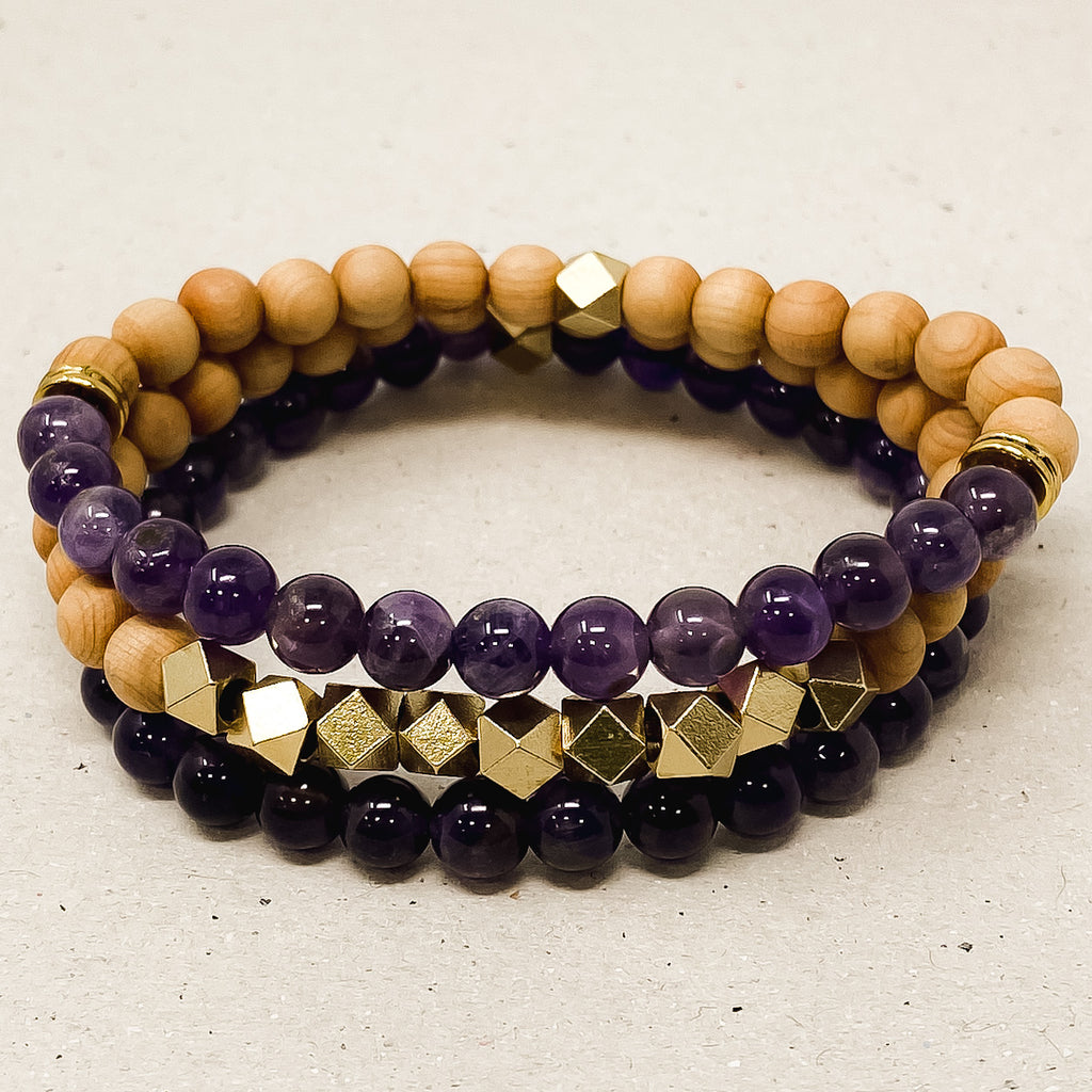 Amethyst & Rosewood Diffuser Stacking Bracelets