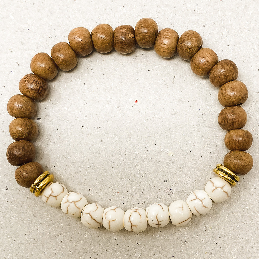 White Magnesite & Bayong Wood Diffuser Bracelet