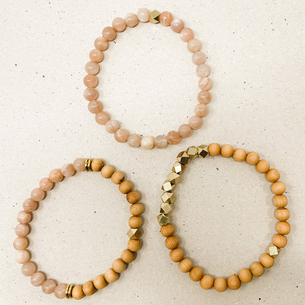 Sunstone & Rosewood Diffuser Stacking Bracelets