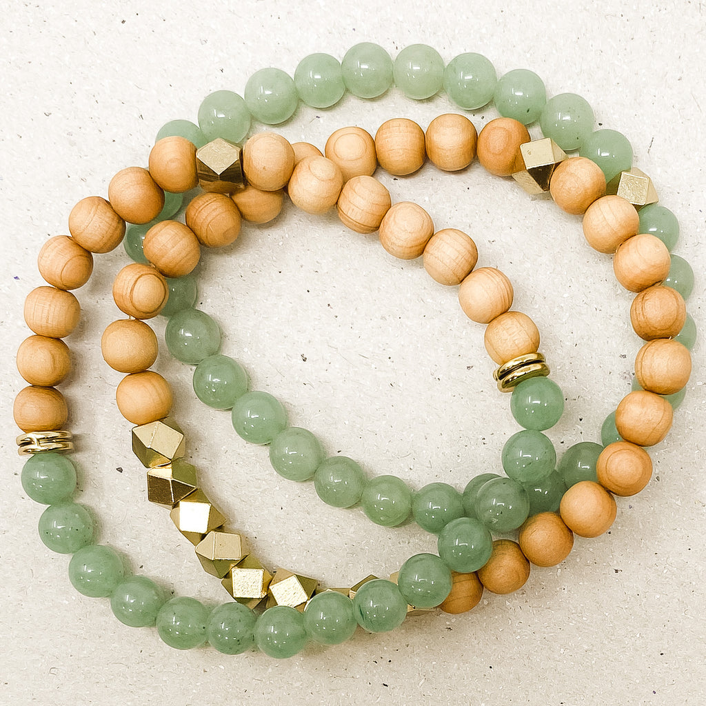 Green Jade & Rosewood Diffuser Stacking Bracelets