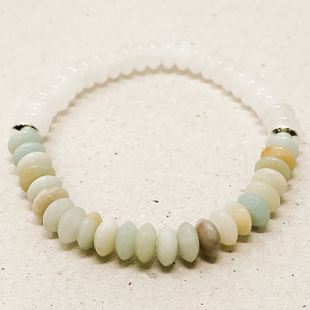 Amazonite and White Jade Gemstone Bracelet