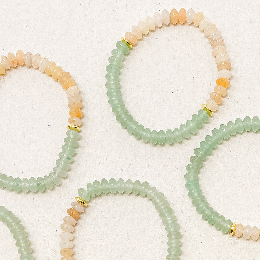 Green Aventurine and Yellow Jade Gemstone Bracelet