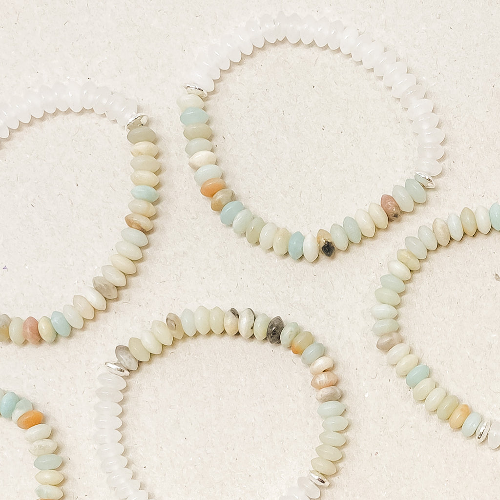 Amazonite and White Jade Gemstone Bracelet