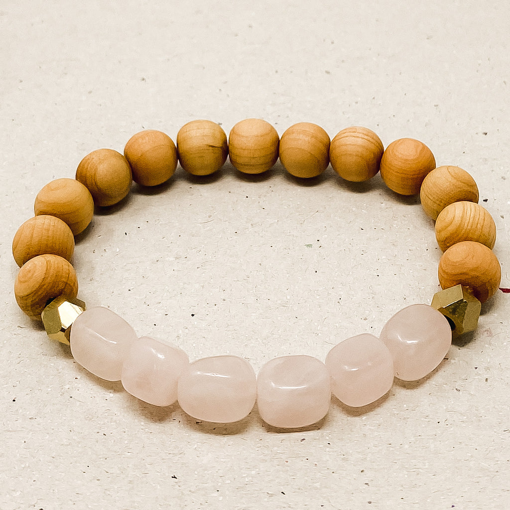 Rose Quartz & Rosewood Diffuser Bracelet