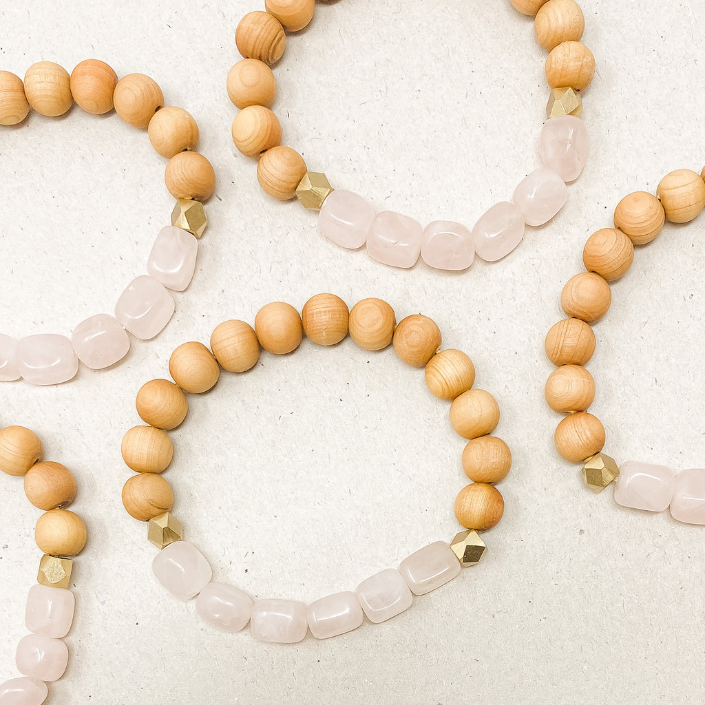 Rose Quartz & Rosewood Diffuser Bracelet