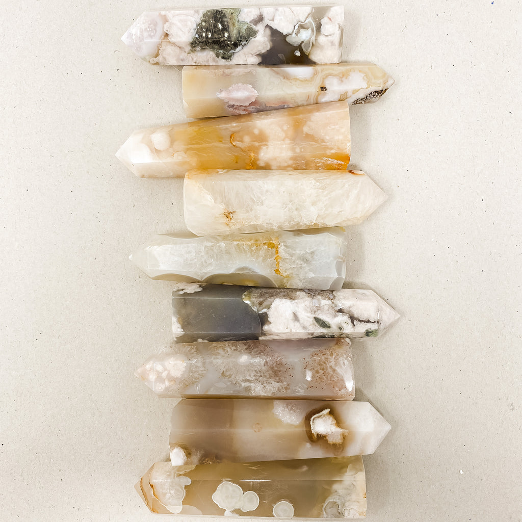 Natural Cherry Blossom Agate Crystal Tower