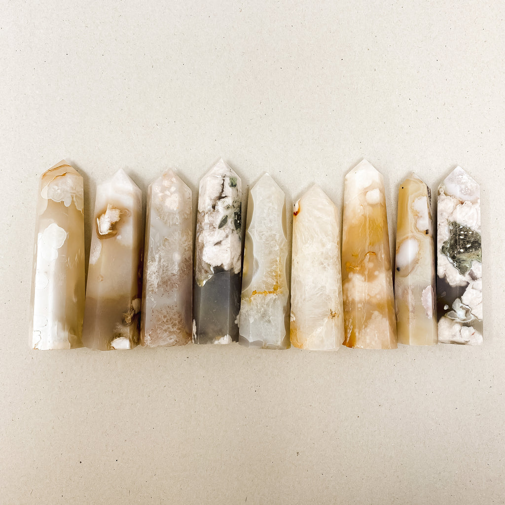 Natural Cherry Blossom Agate Crystal Tower
