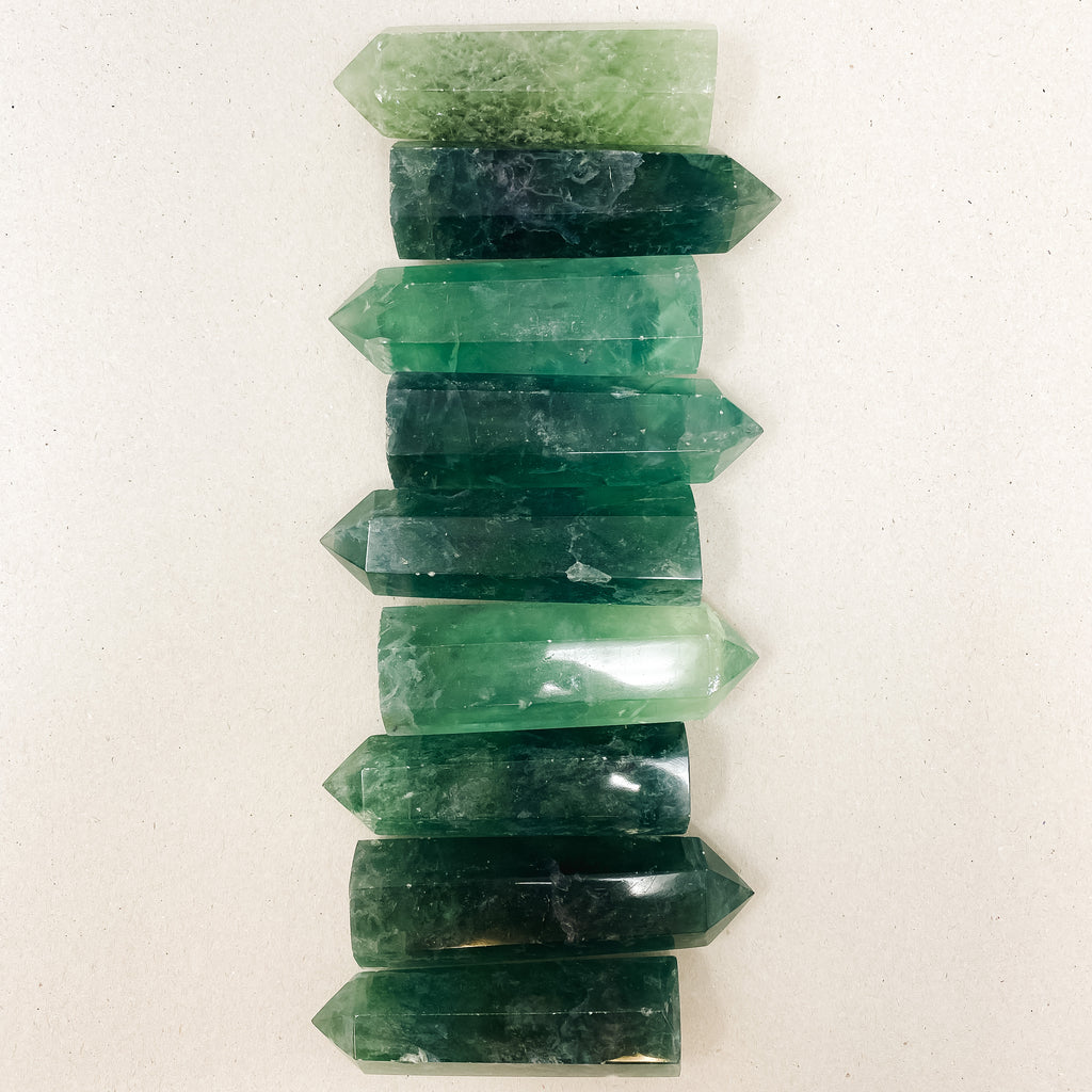 Natural Green Fluorite Crystal Tower