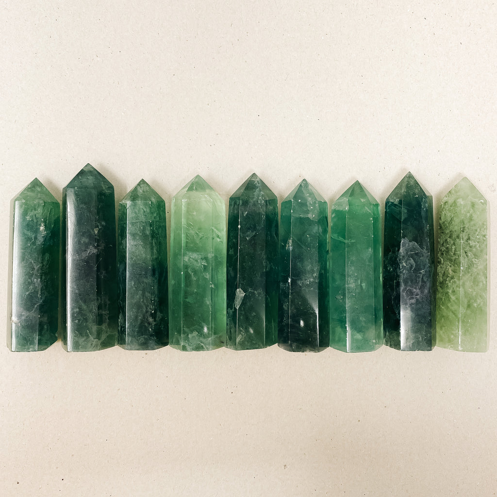 Natural Green Fluorite Crystal Tower