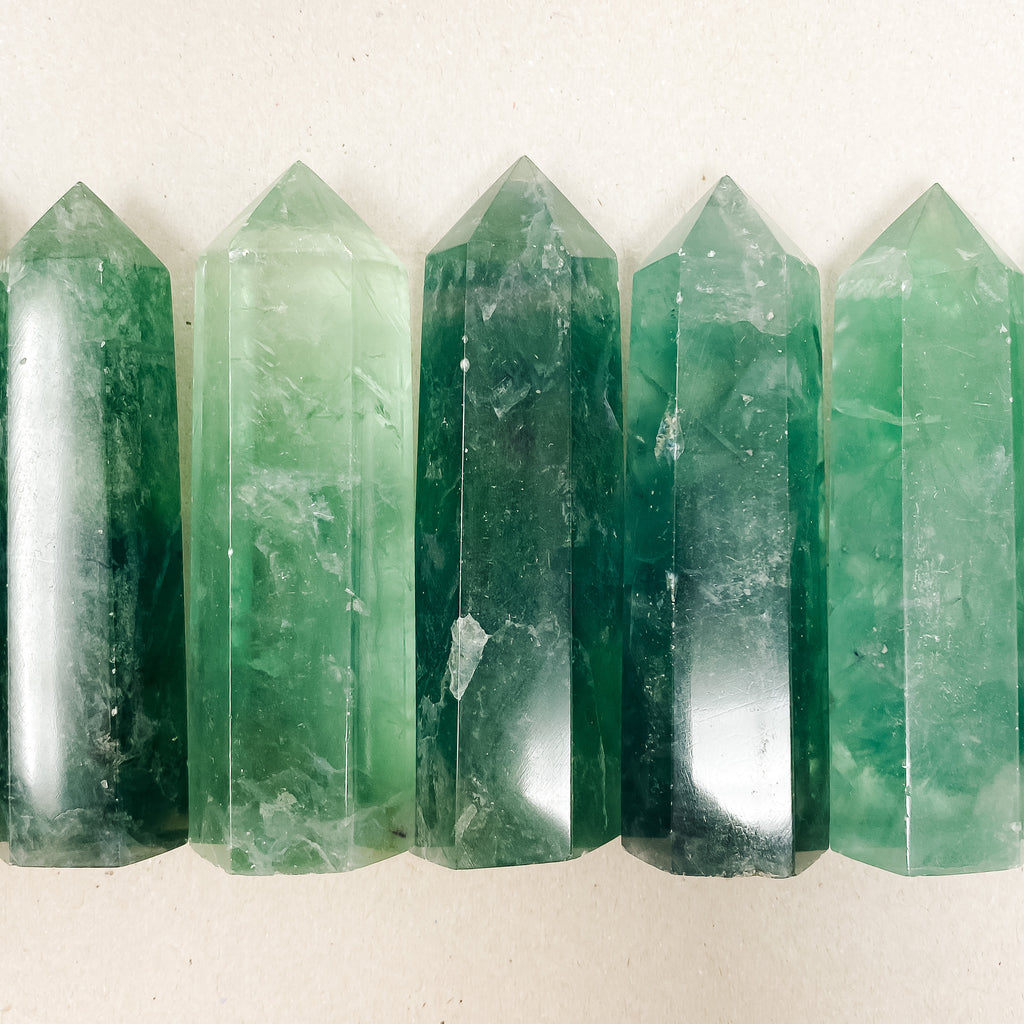 Natural Green Fluorite Crystal Tower