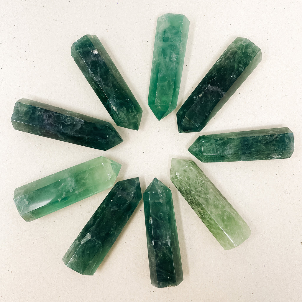 Natural Green Fluorite Crystal Tower