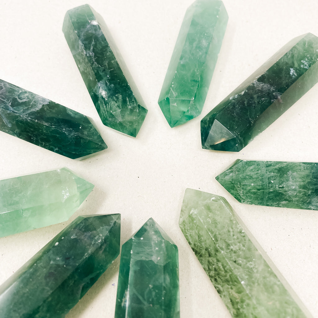 Natural Green Fluorite Crystal Tower