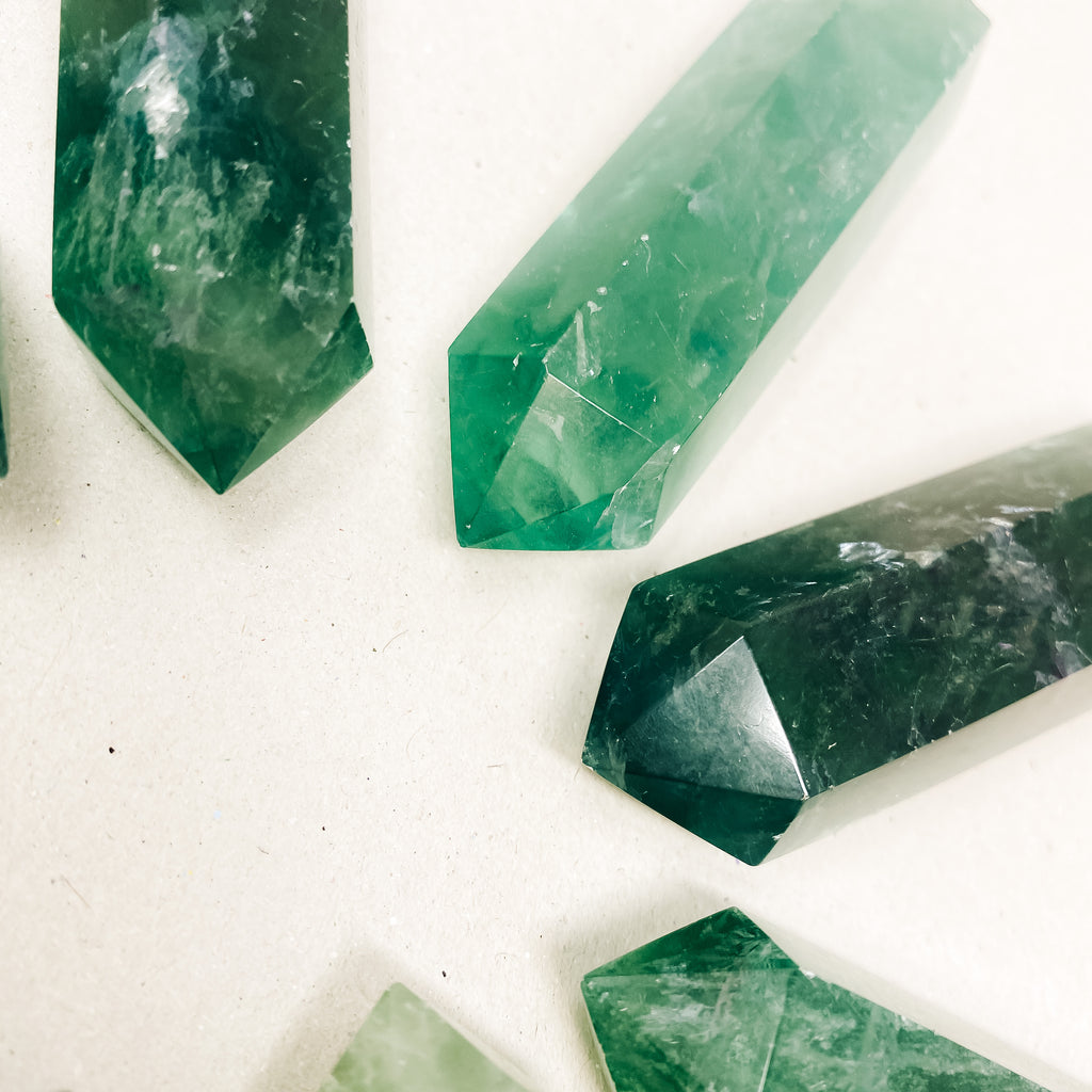 Natural Green Fluorite Crystal Tower