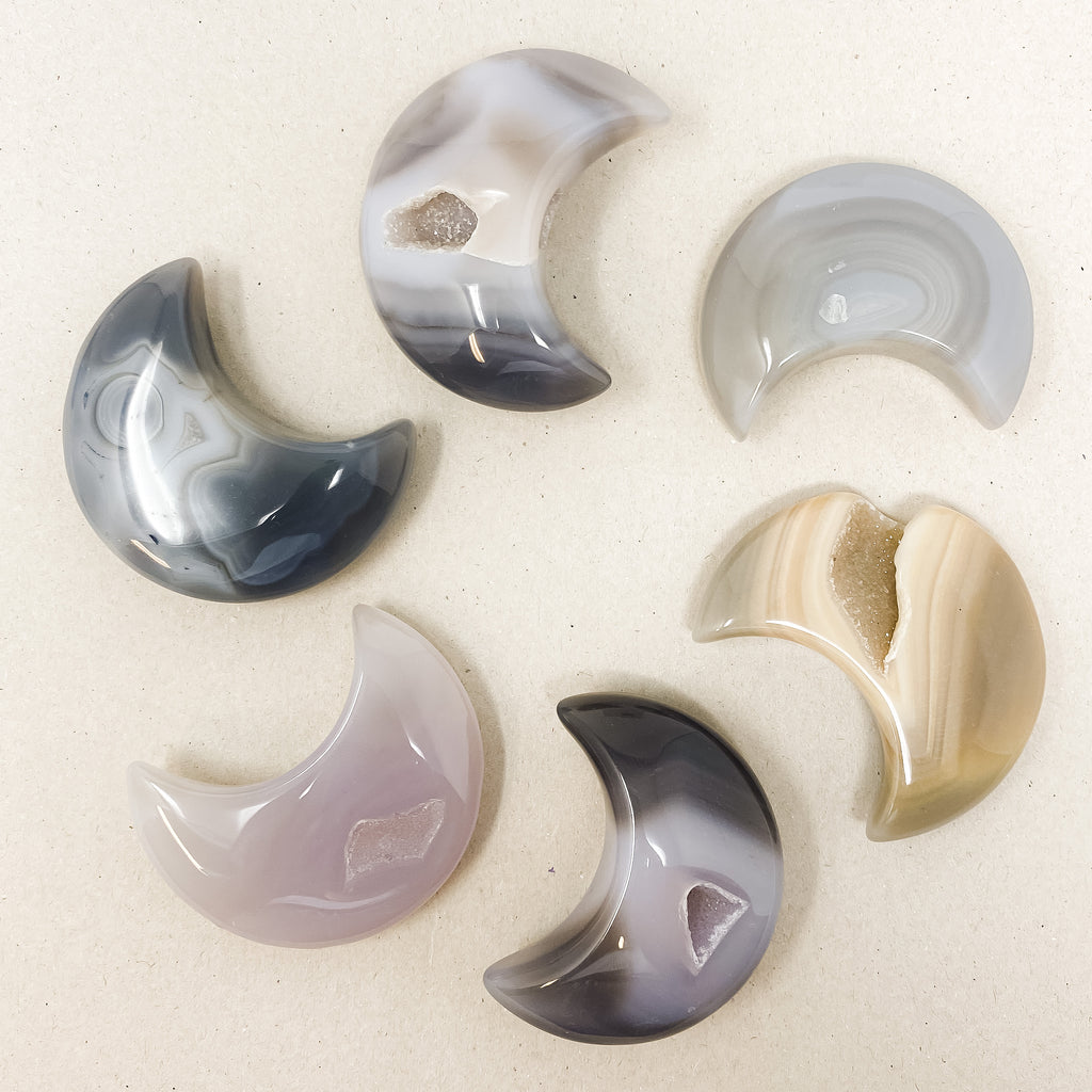 Agate Geode Crescent Moon Crystal