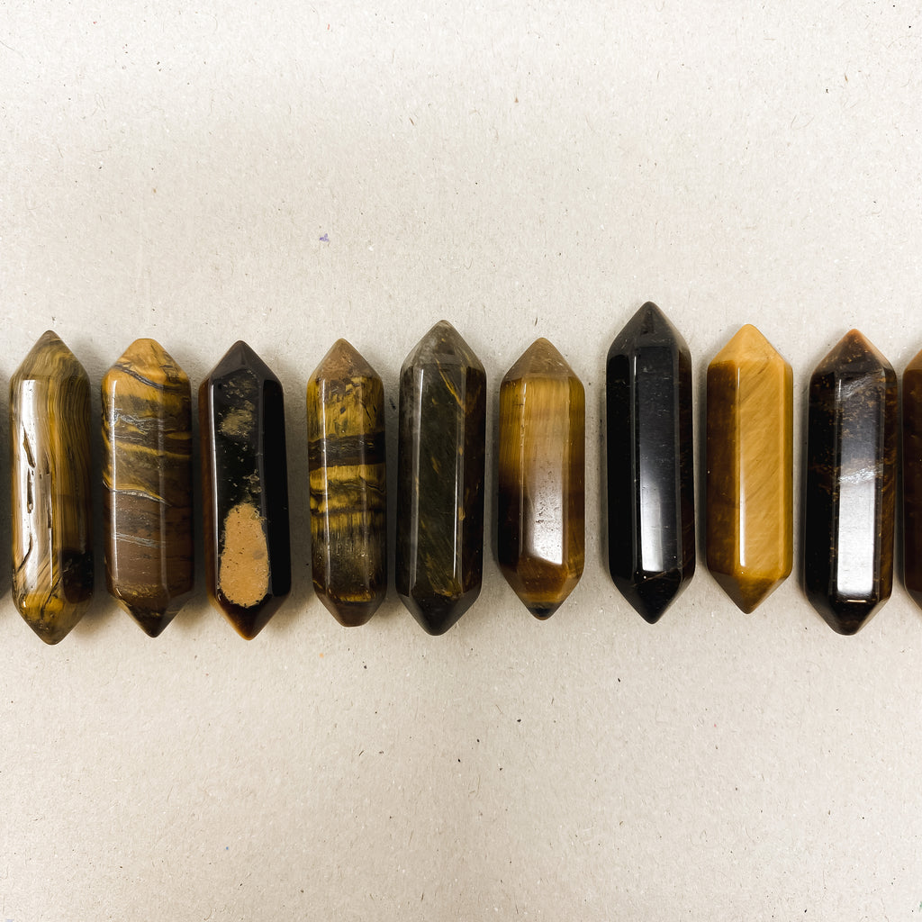 Tigers Eye Double Pointed Hexagonal Column