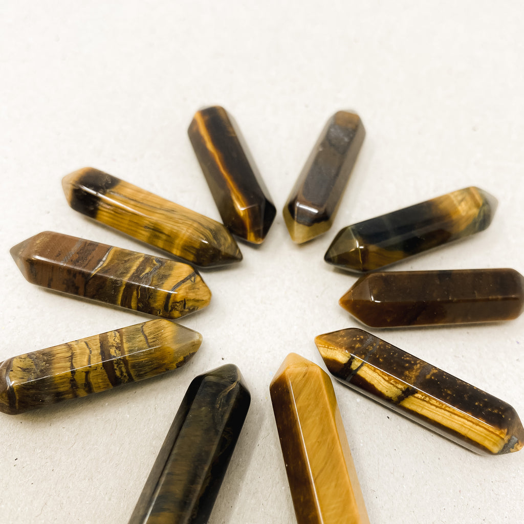 Tigers Eye Double Pointed Hexagonal Column