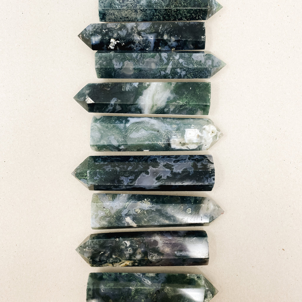 Natural Moss Agate Tower