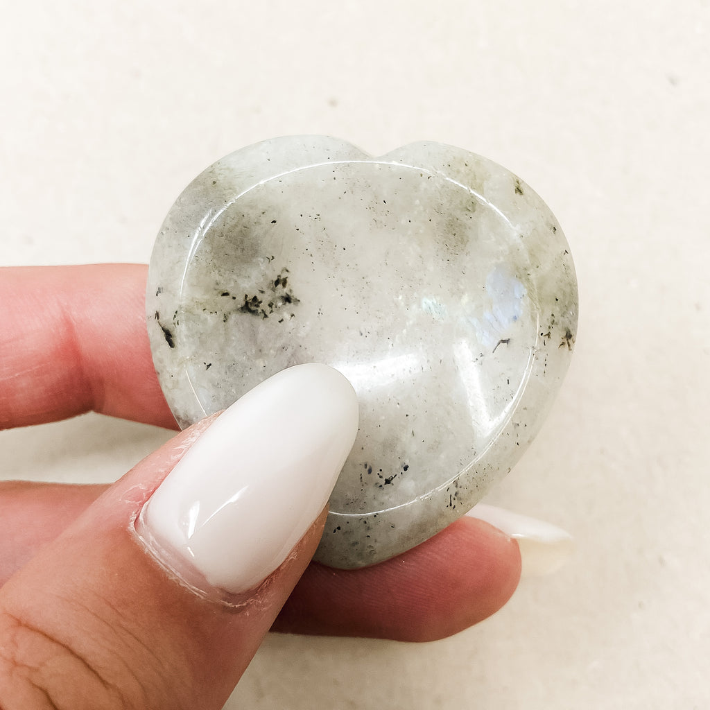 White Spectrolite Heart Shaped Worry Stone