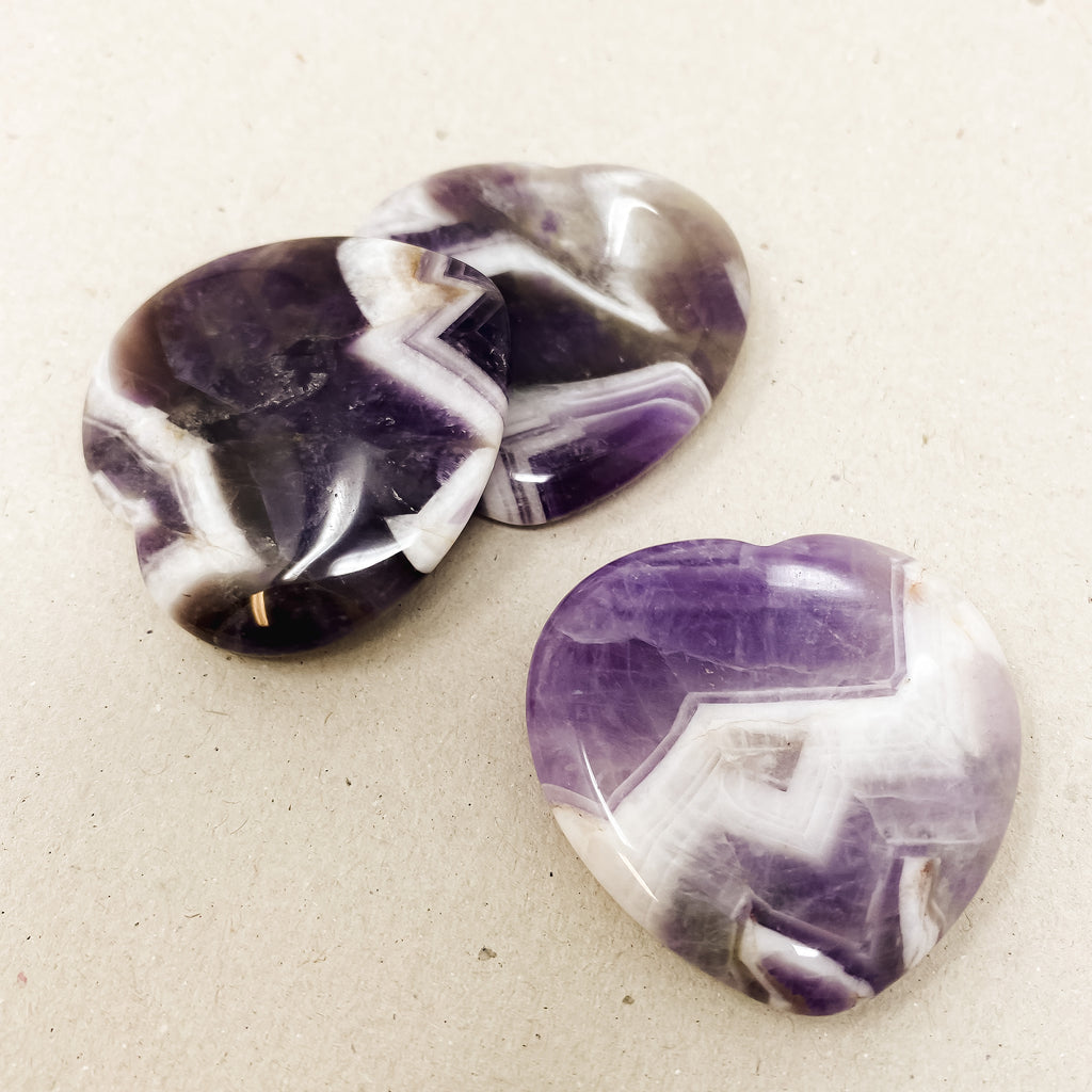 Chevron Amethyst Heart Shaped Worry Stone