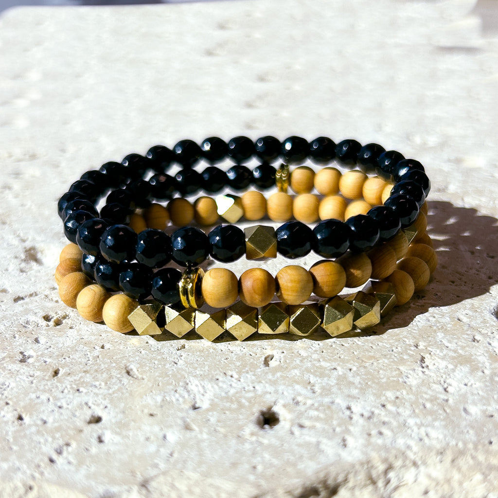 Black Onyx & Rosewood Diffuser Stacking Bracelets