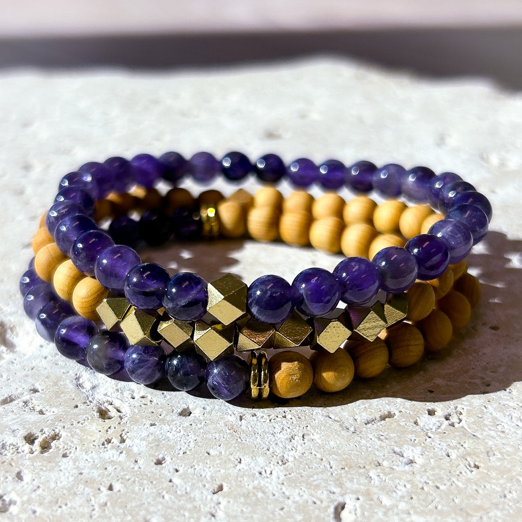 Amethyst & Rosewood Diffuser Stacking Bracelets