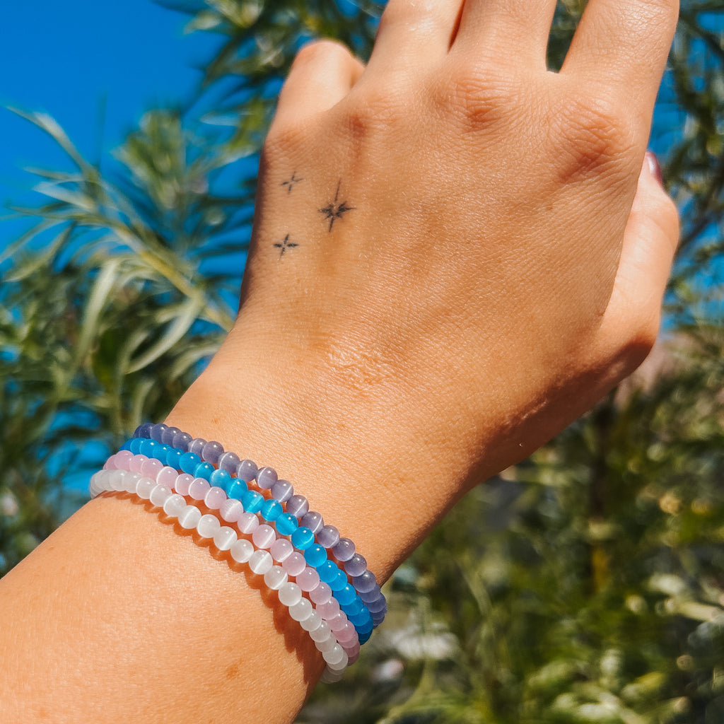 Natural White Cat Eye Gemstone Bracelet