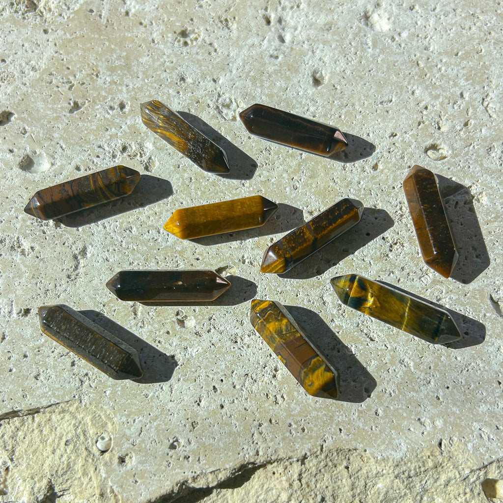 Tigers Eye Double Pointed Hexagonal Column