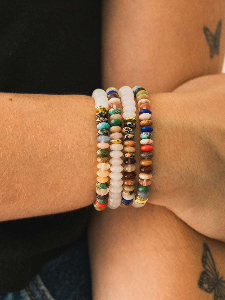 Mixed Stone and White Jade Gemstone Bracelet