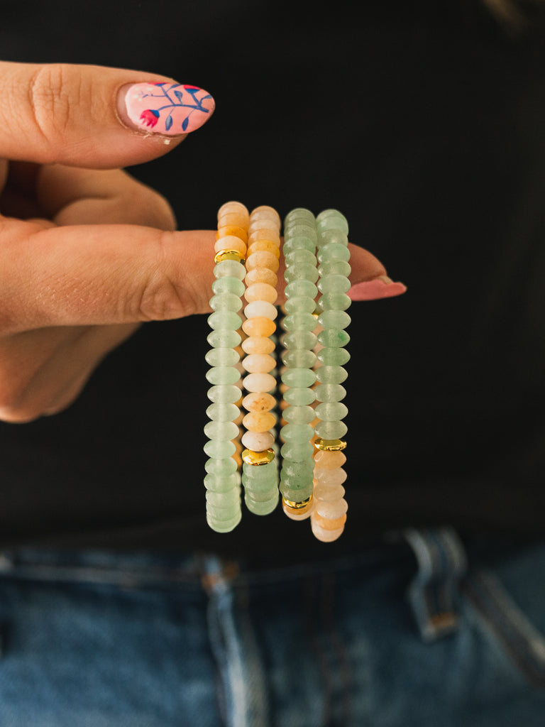 Green Aventurine and Yellow Jade Gemstone Bracelet