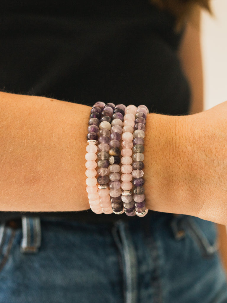 Amethyst and Rose Quartz Gemstone Bracelet