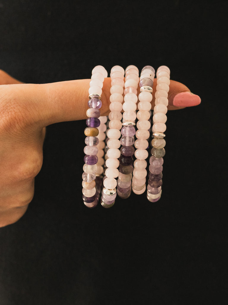 Amethyst and Rose Quartz Gemstone Bracelet