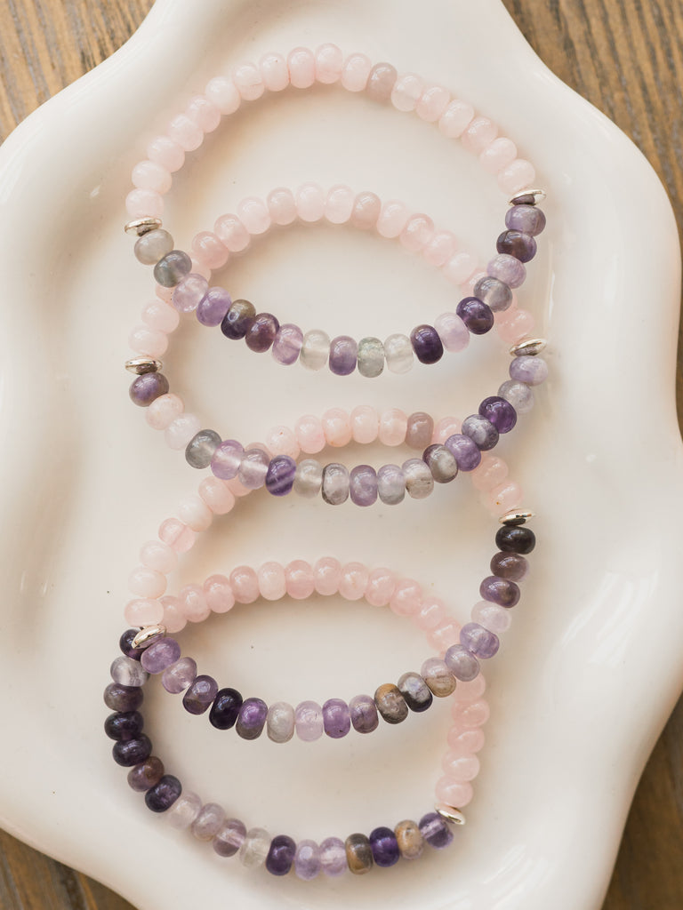 Amethyst and Rose Quartz Gemstone Bracelet