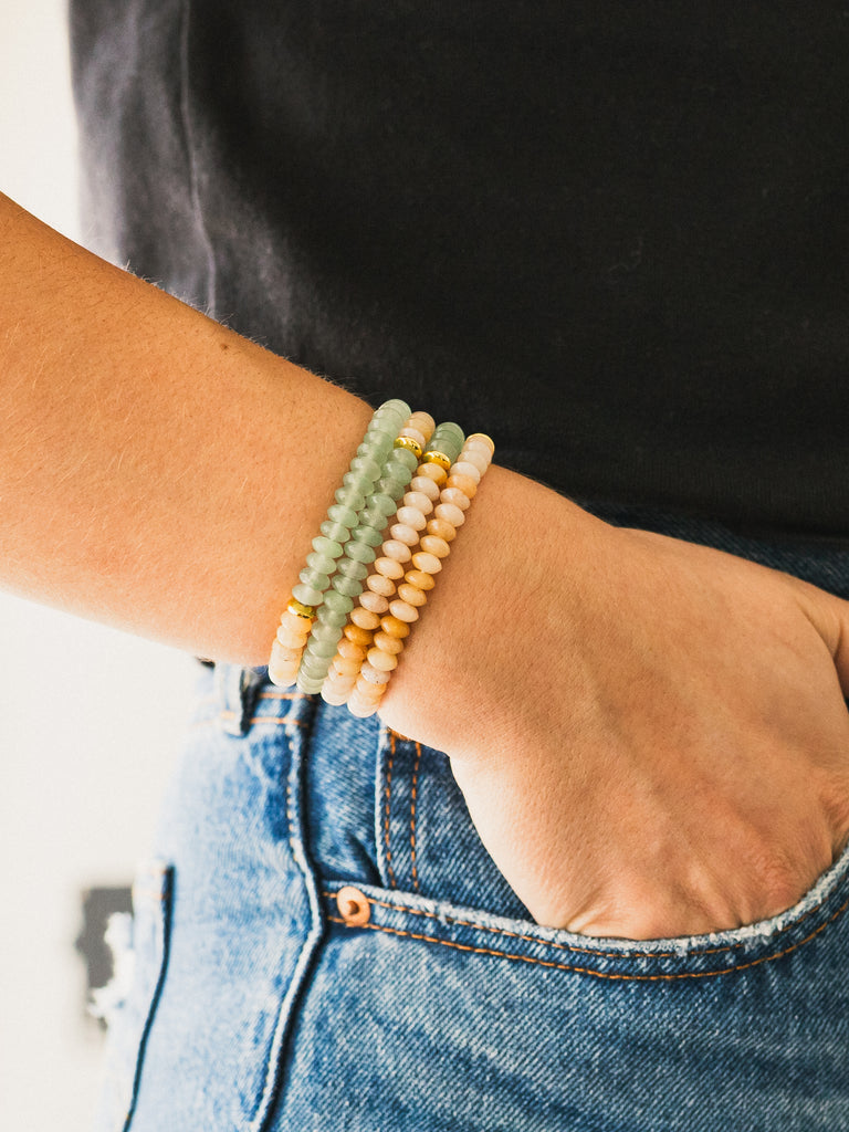 Green Aventurine and Yellow Jade Gemstone Bracelet
