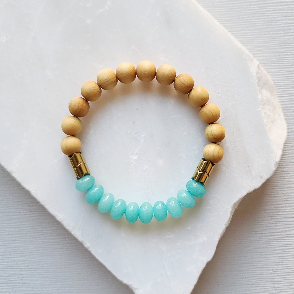 Aqua Chalcedony & Rosewood Diffuser Bracelet