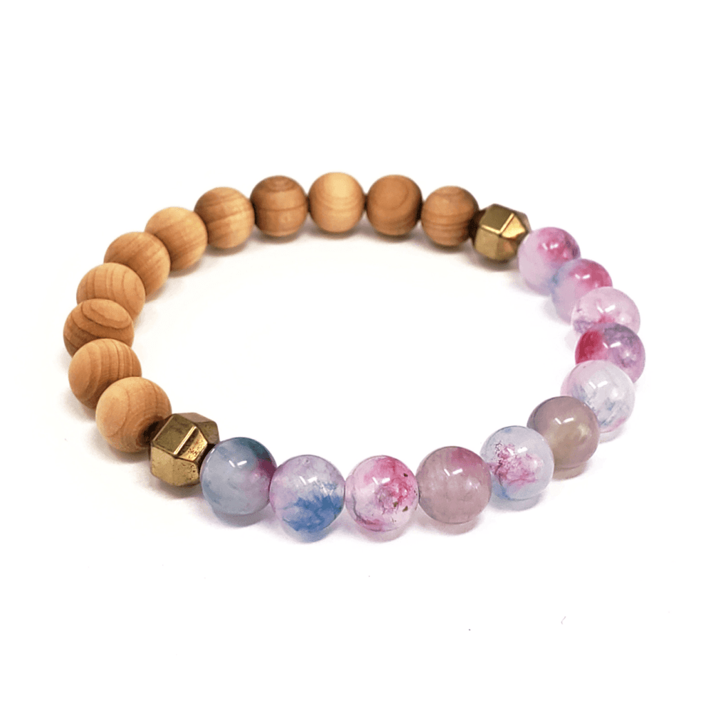 Cotton Candy Jade & Rosewood Diffuser Bracelet