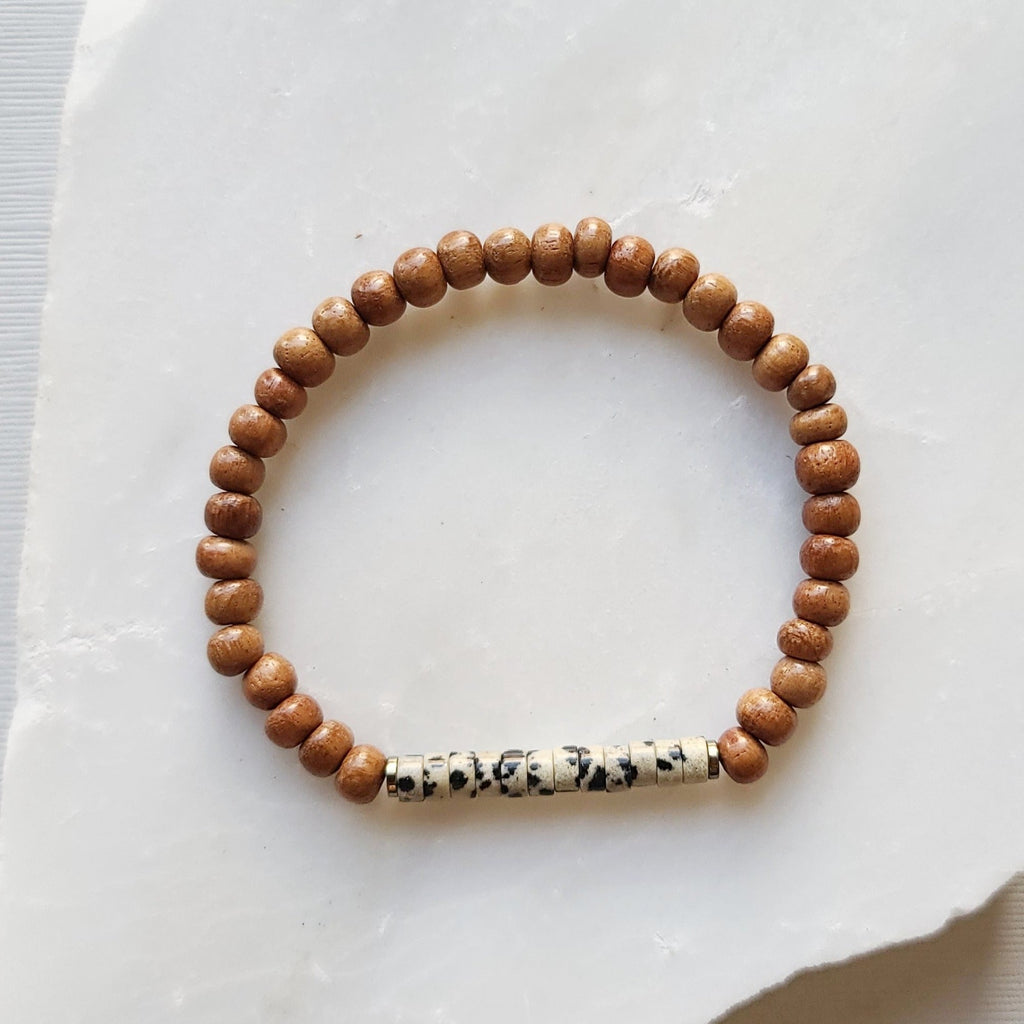 Dalmatian Jasper & Bayong Wood Seed Bead Diffuser Bracelet