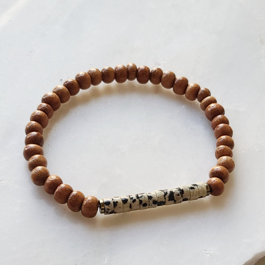 Dalmatian Jasper & Bayong Wood Seed Bead Diffuser Bracelet