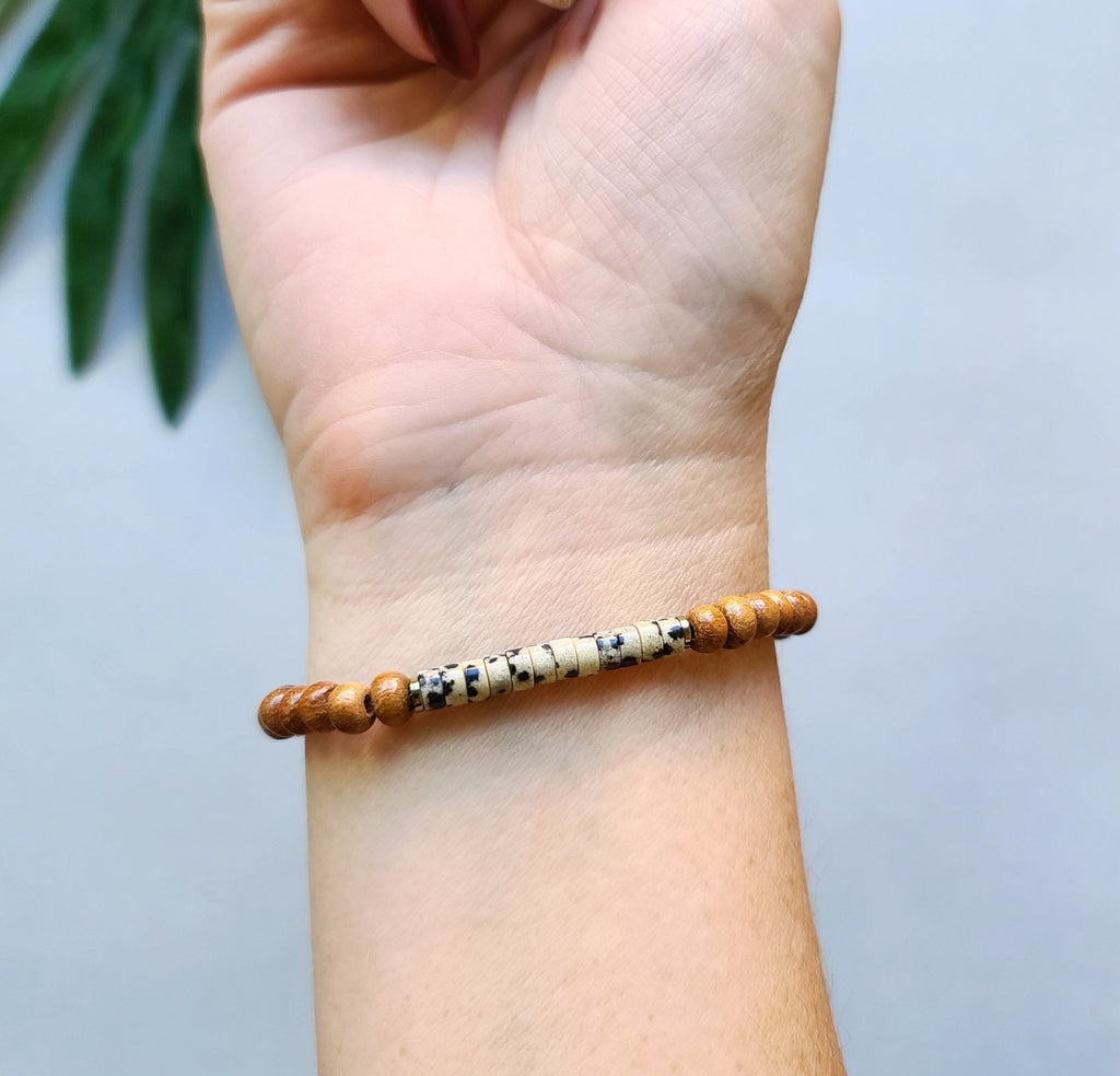 Dalmatian Jasper & Bayong Wood Seed Bead Diffuser Bracelet