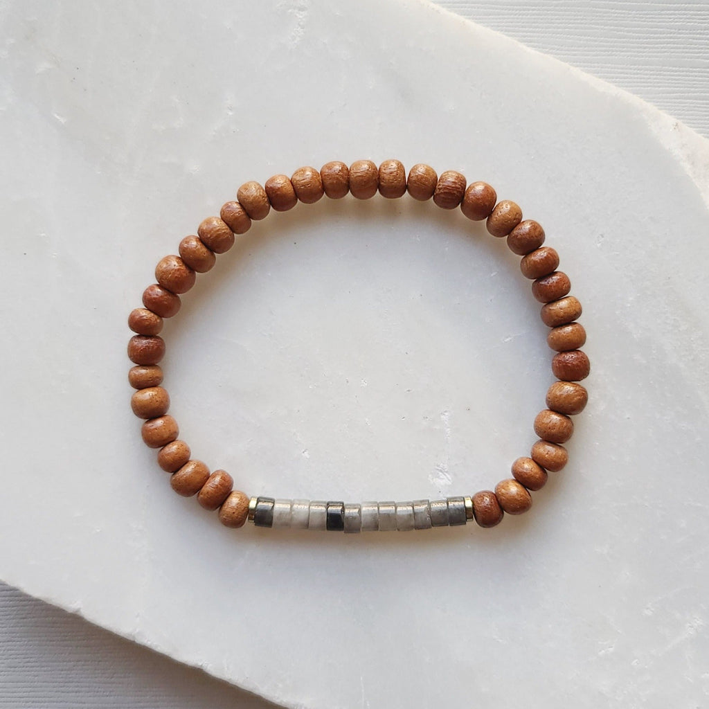 Gray Quartz & Bayong Wood Seed Bead Diffuser Bracelet