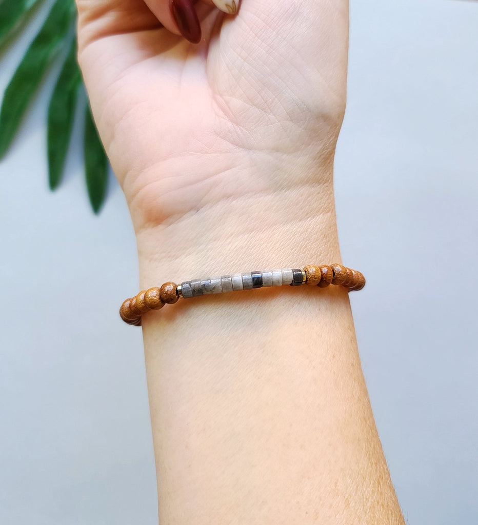 Gray Quartz & Bayong Wood Seed Bead Diffuser Bracelet