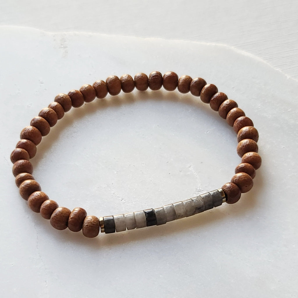 Gray Quartz & Bayong Wood Seed Bead Diffuser Bracelet