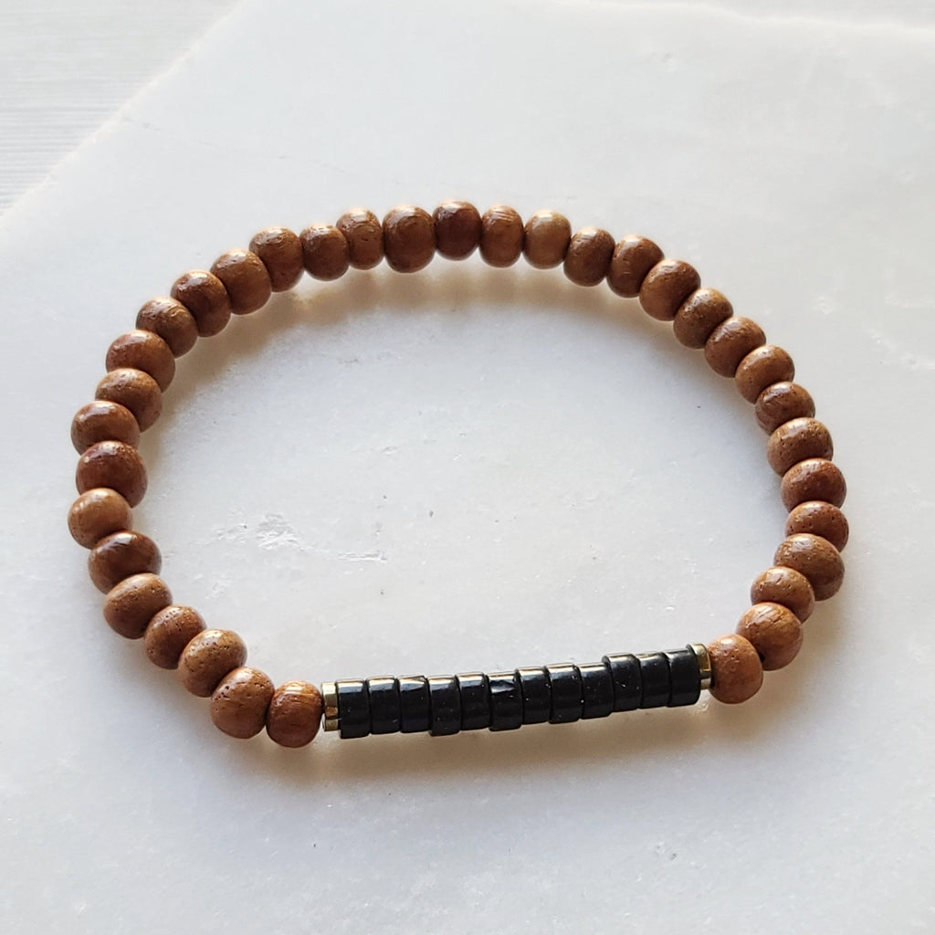 Onyx Seed Bead & Bayong Wood Diffuser Bracelet