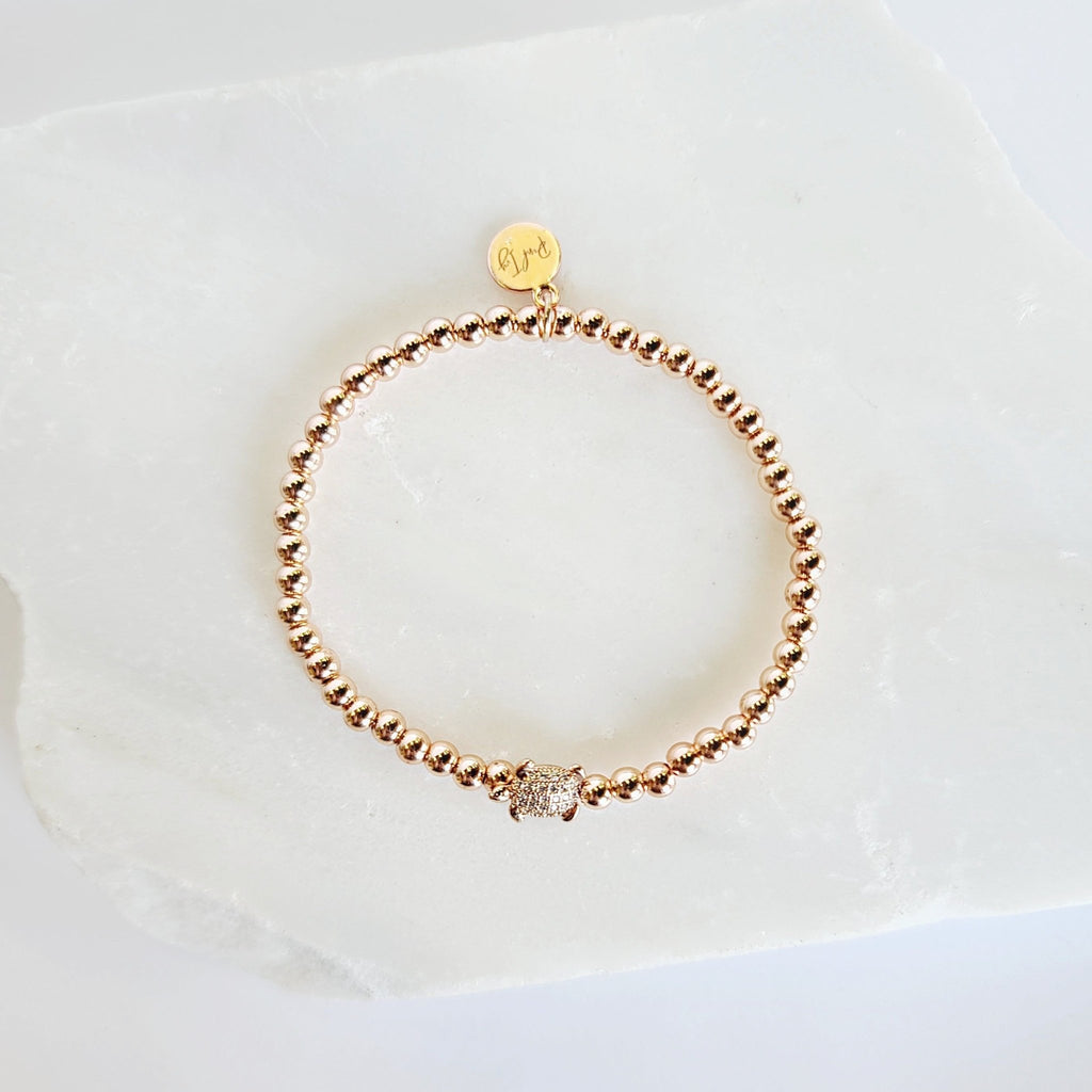 Rose Gold Crystal Turtle Beaded Stretch Charm Bracelet By Pink Ivy
