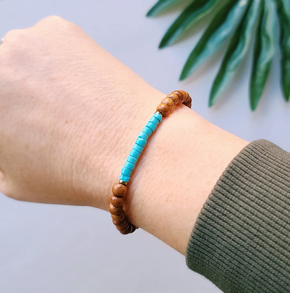 Turquoise Seed Bead & Bayong Wood Diffuser Bracelet