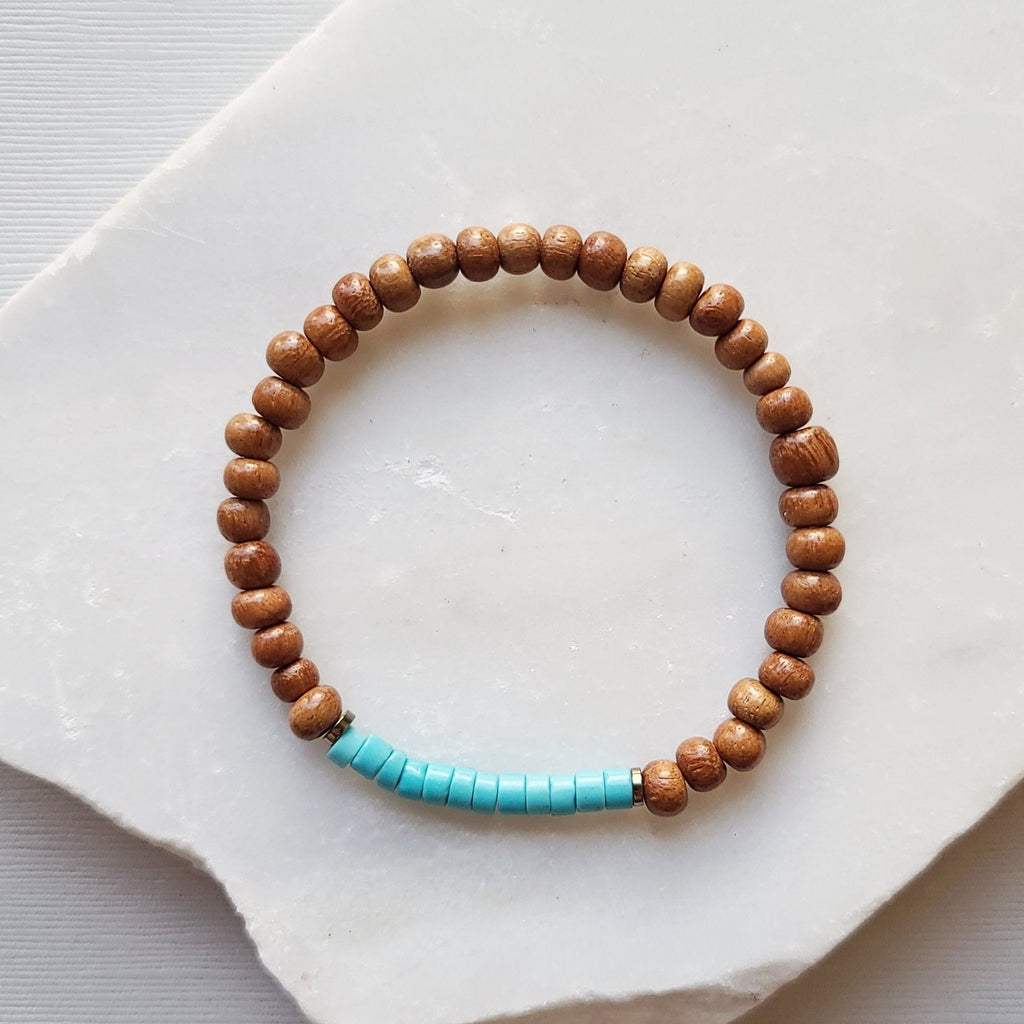Turquoise Seed Bead & Bayong Wood Diffuser Bracelet