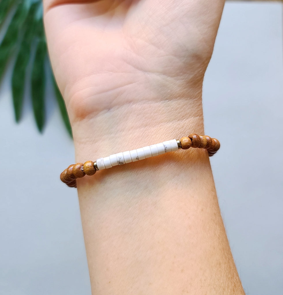 White Howlite & Bayong Wood Seed Bead Diffuser Bracelet