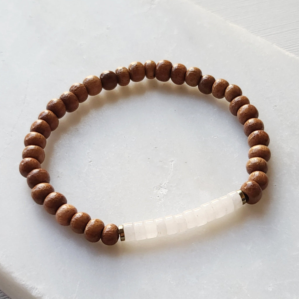 White Moon Stone & Bayong Wood Seed Bead Diffuser Bracelet
